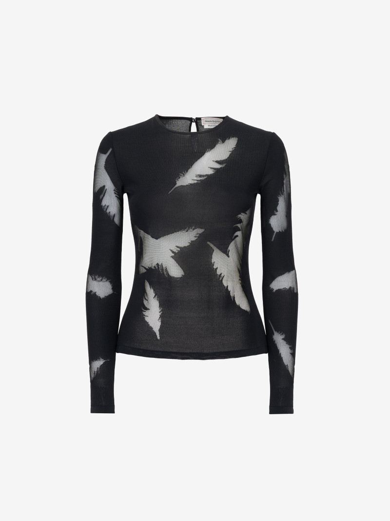 Women's Feather Intarsia Top in Black 1