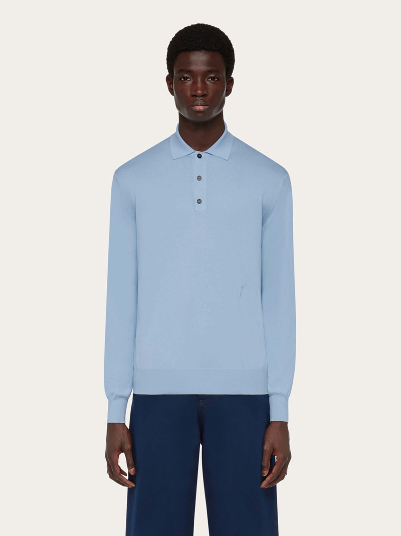 FERRAGAMO Long sleeved silk blend polo shirt outlook