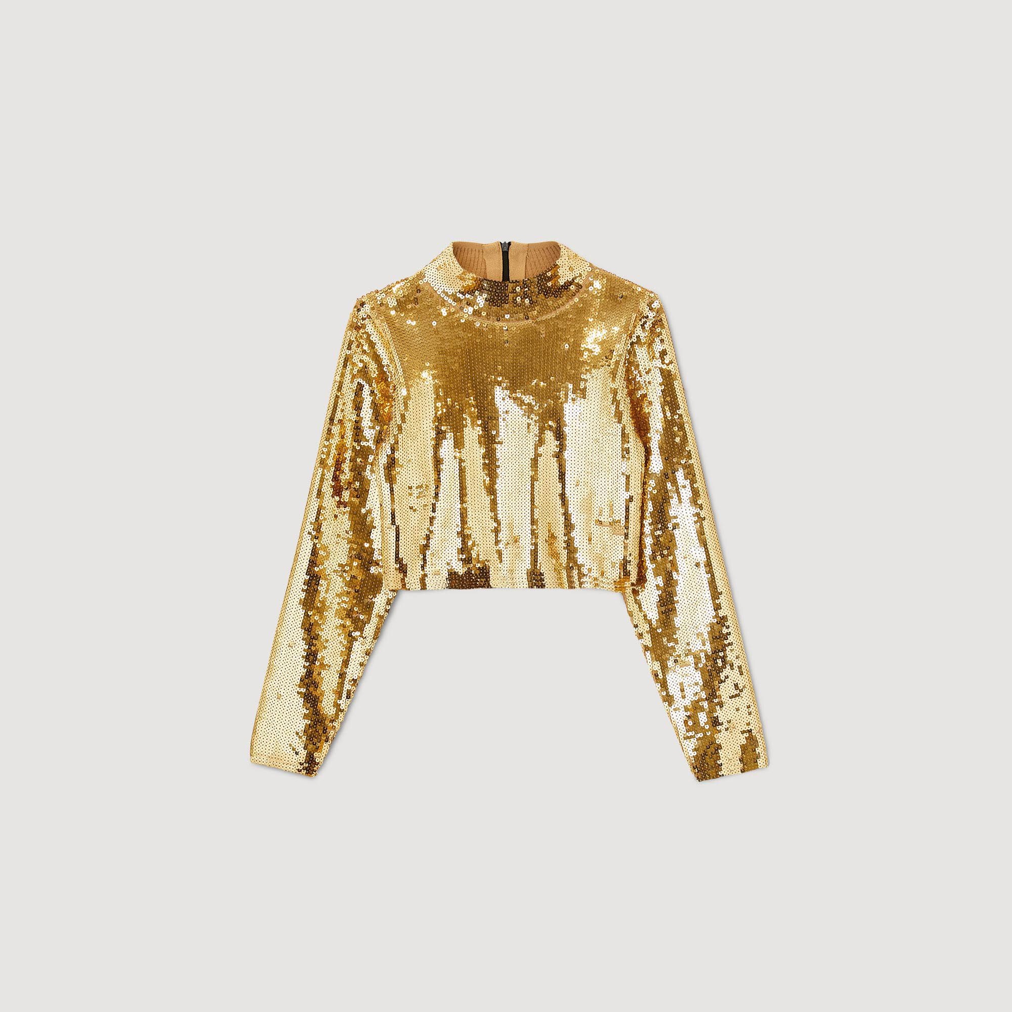 CROPPED KNIT SWEATER WITH SEQUINS - 1