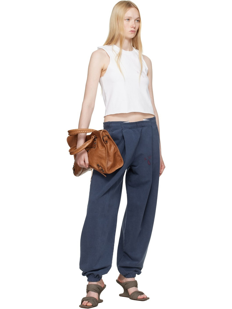 alexanderwang.t Navy Logo Waistband Pleated Sweatpants outlook