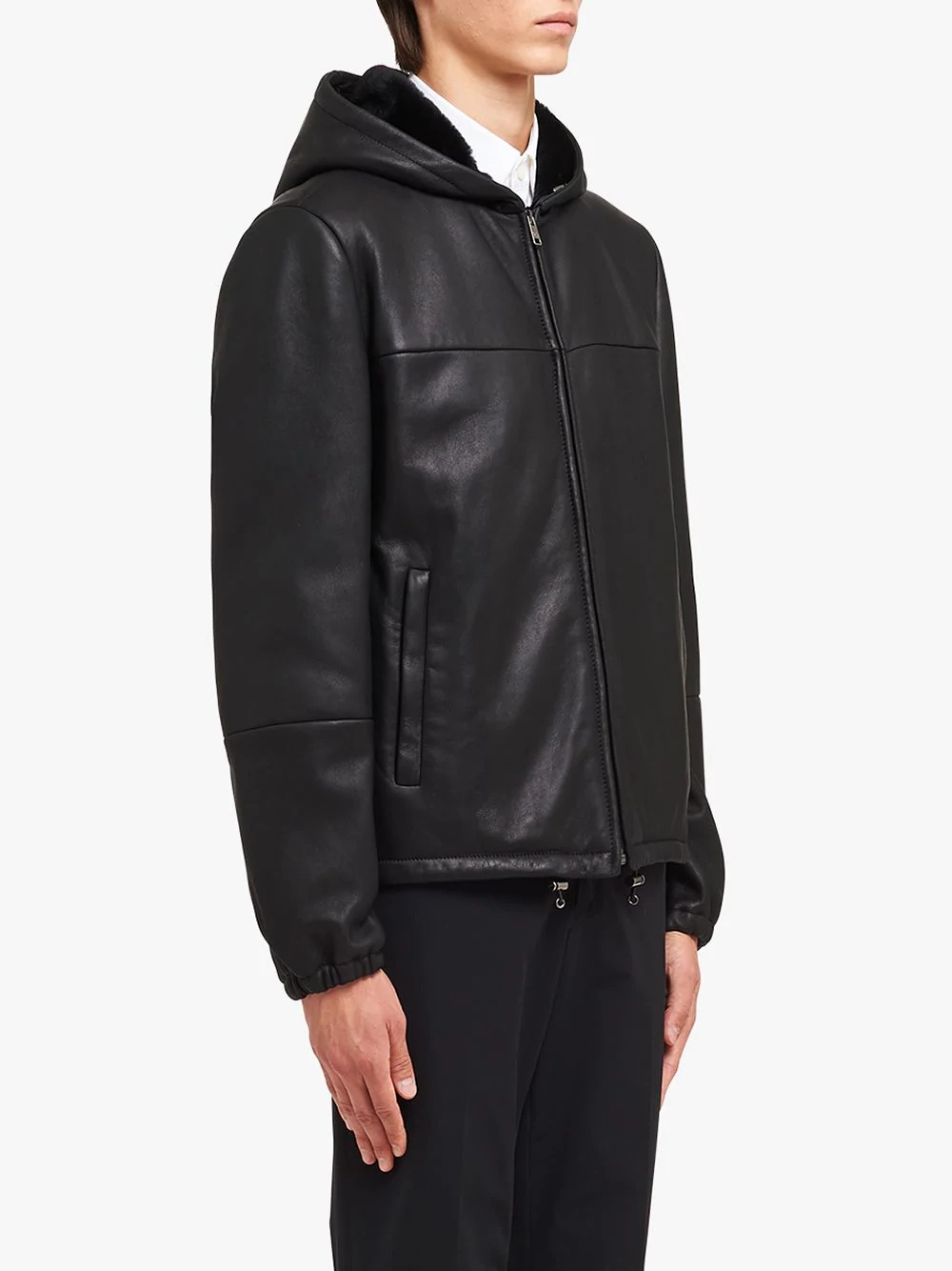 hooded leather jacket - 3