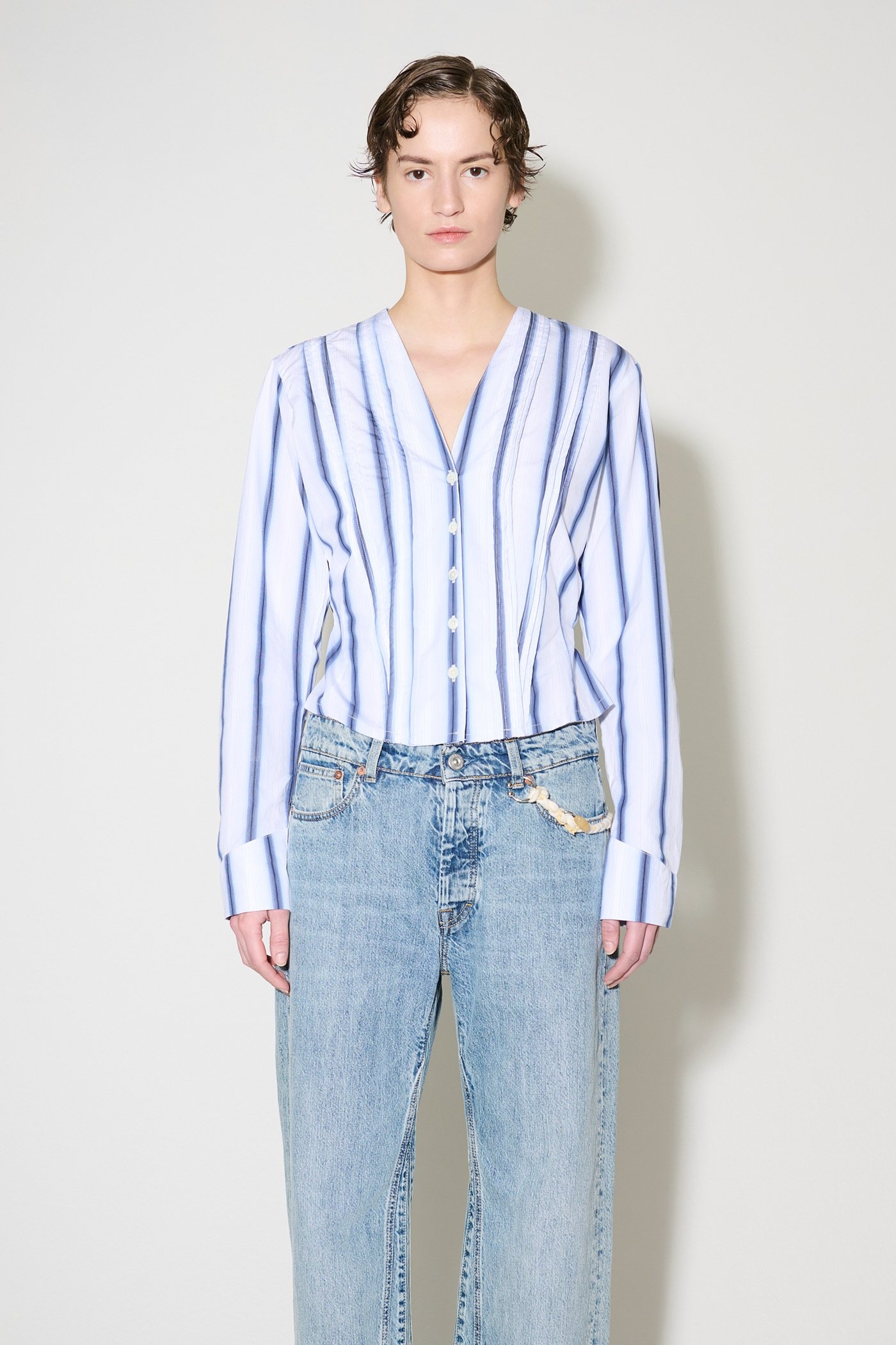 Pleated Shirt Blue Crypto Stripe - 6