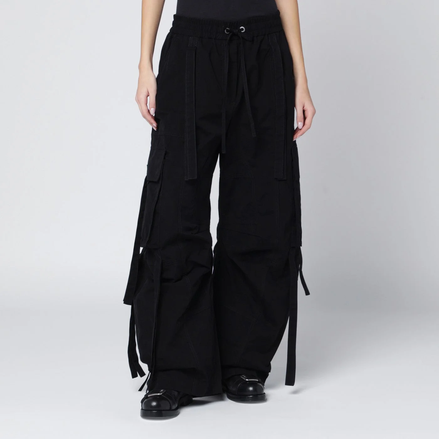 Black waxed faille cargo trousers - 1