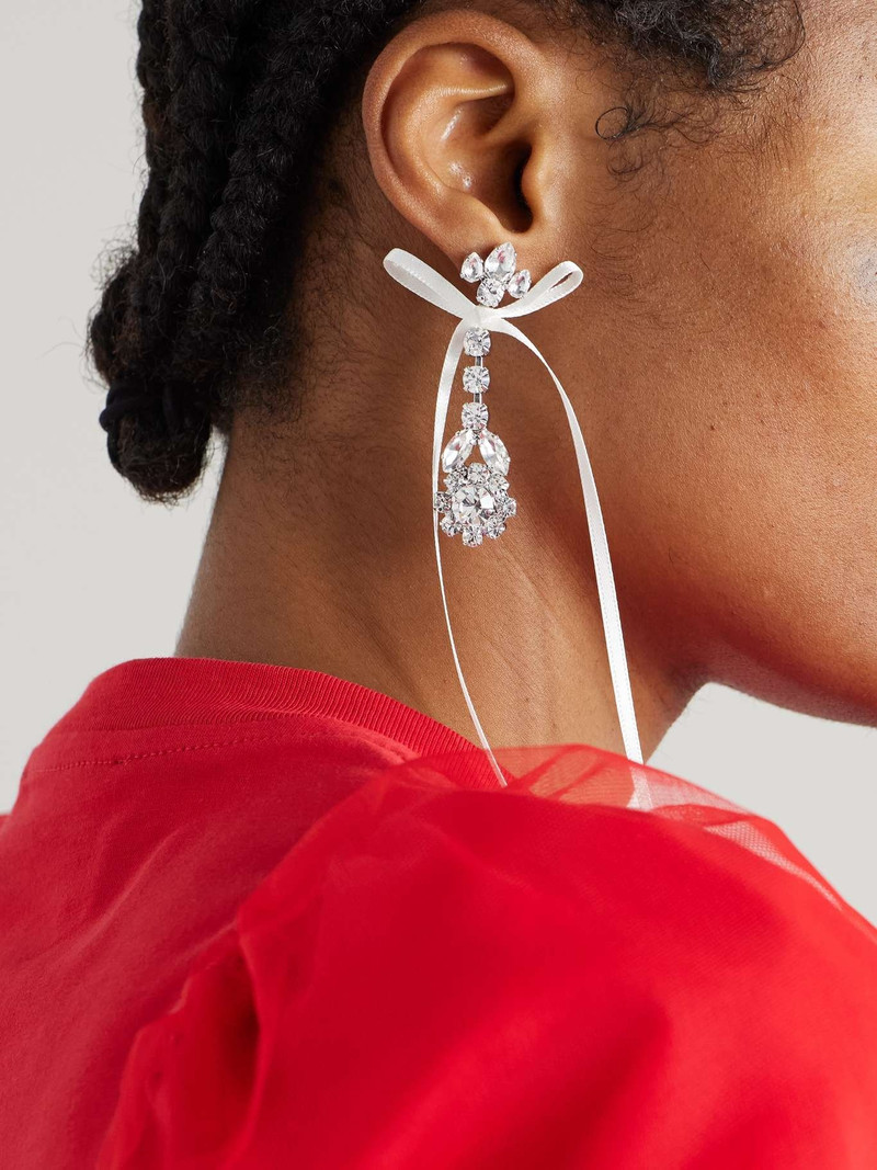 Simone Rocha Victorian Bow silver-tone satin and crystal earrings Silver outlook