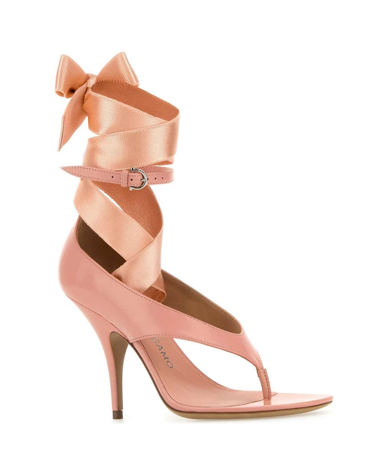 FERRAGAMO Pink Leather Leliu 95 Thong Sandals outlook