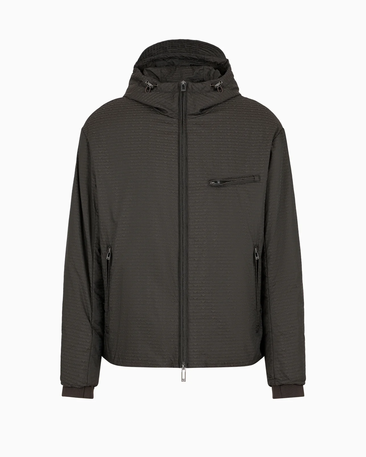 Lightweight nylon, hooded zip-up blouson with all-over jacquard lettering - 1