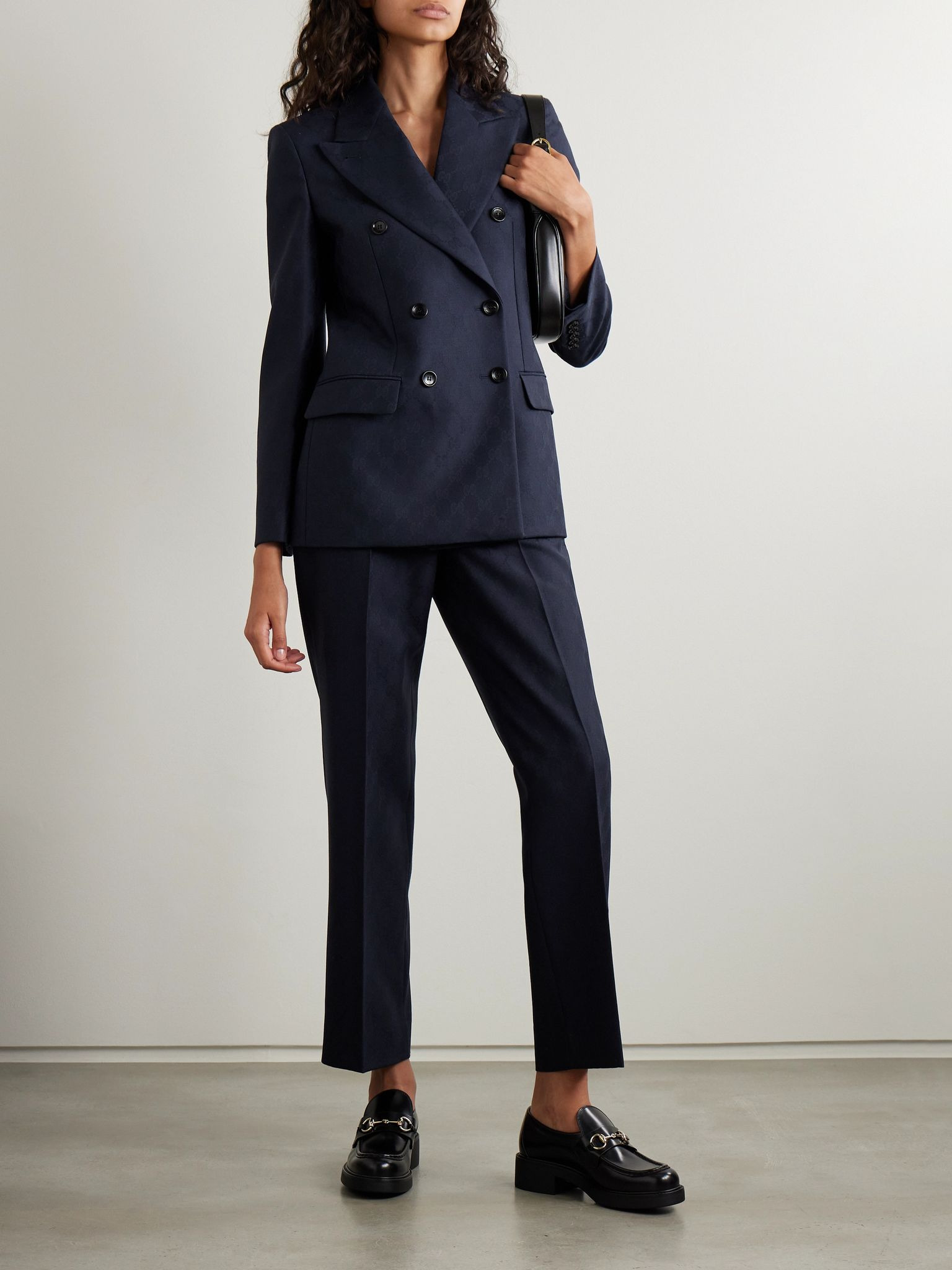 Cropped wool-jacquard straight-leg pants Midnight blue - 2