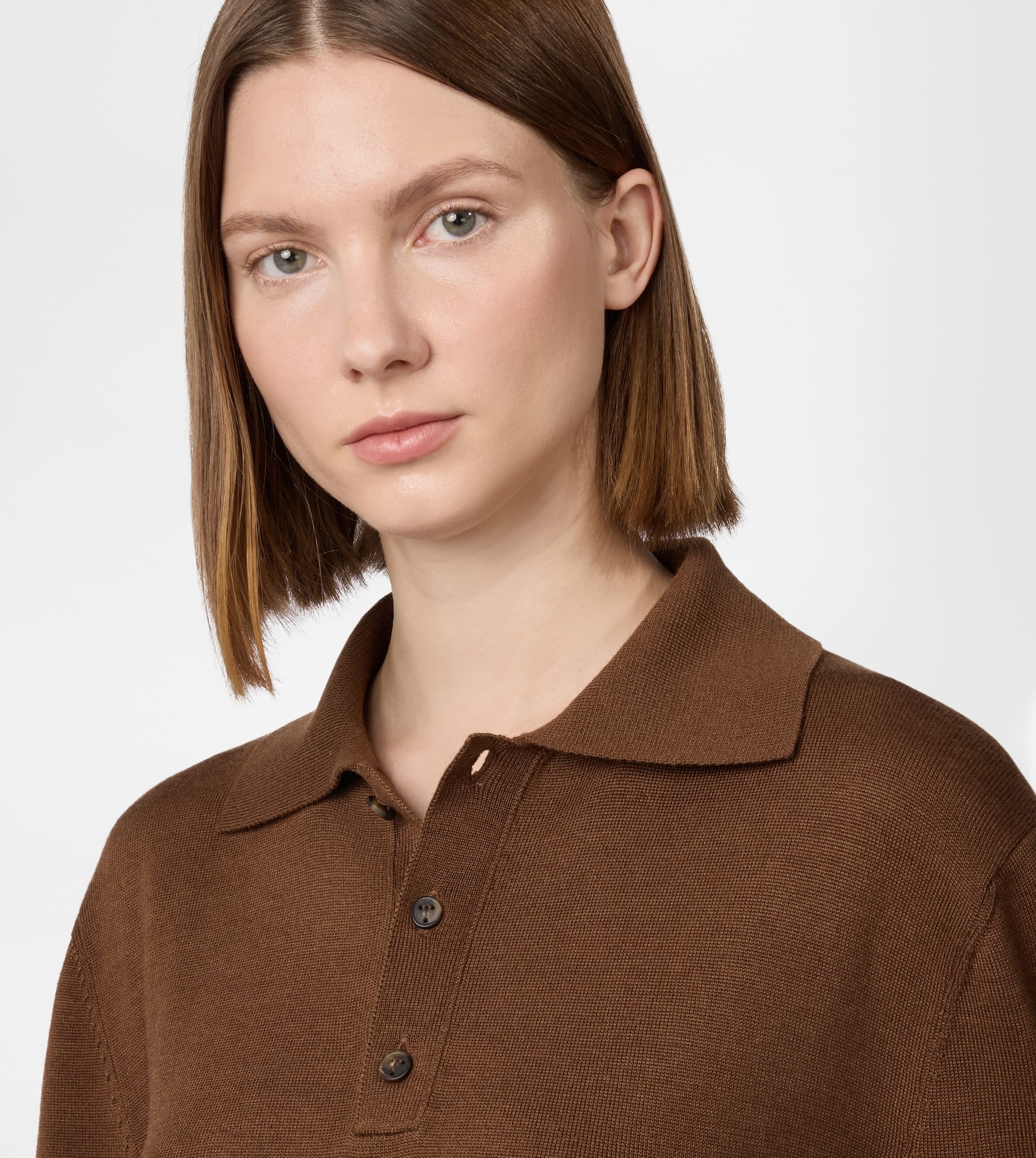 POLO SHIRT IN SILK BLEND KNIT - BROWN - 5