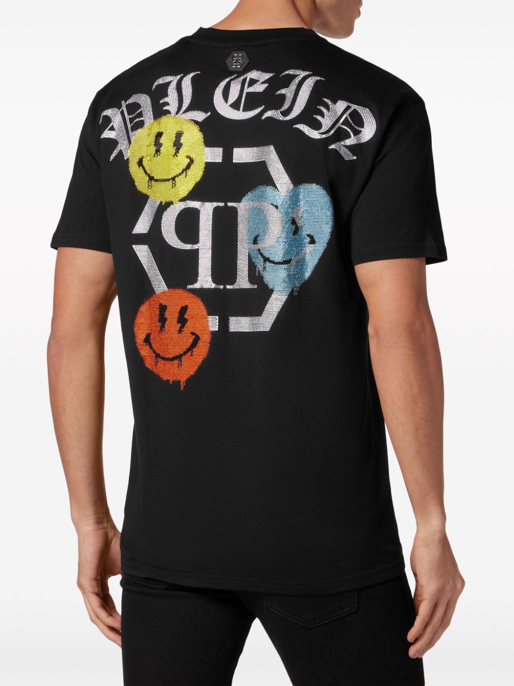 rhinestone-logo cotton T-shirt - 4
