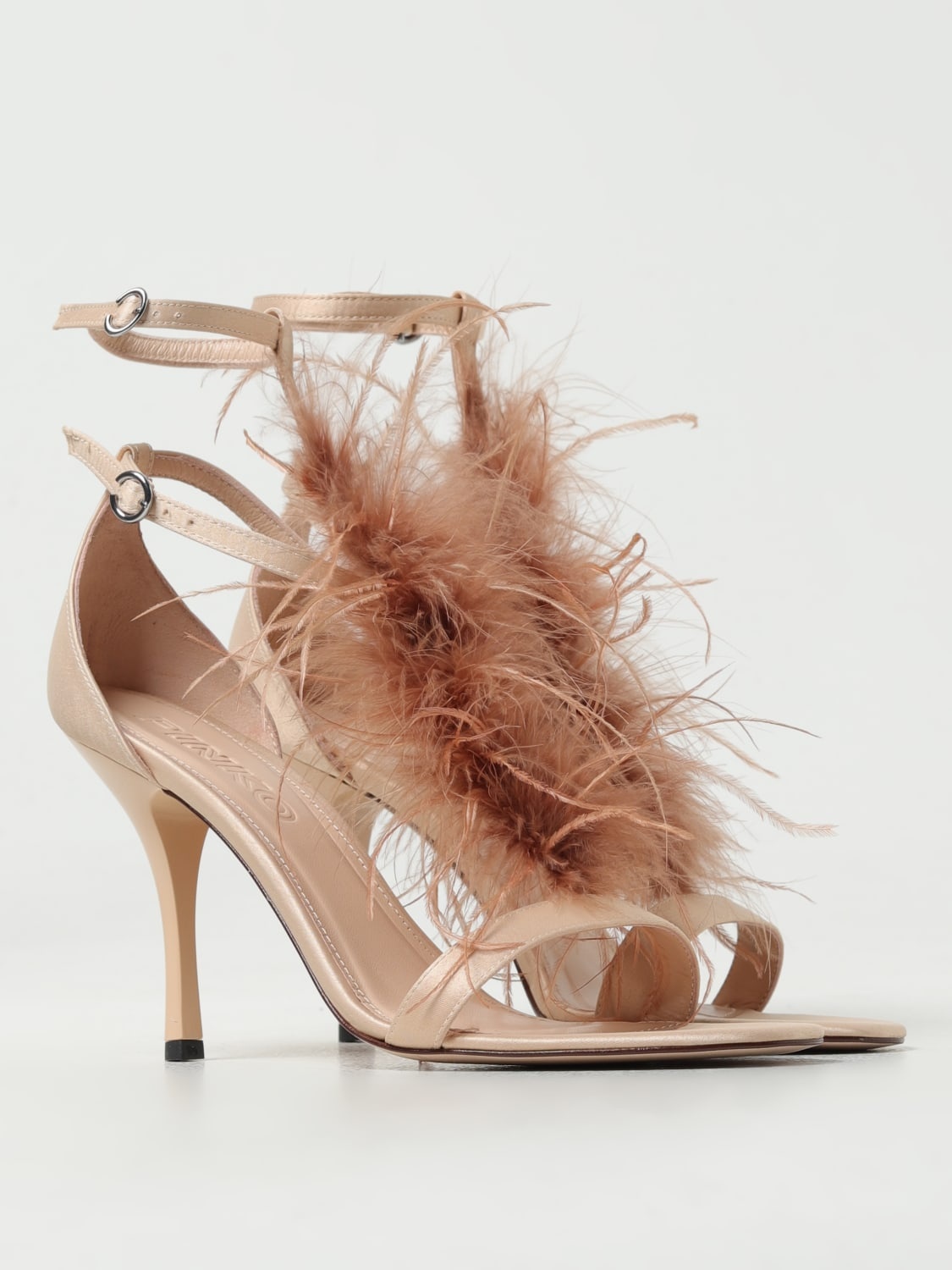 Pinko Janis sandals in satin with feathers - 2