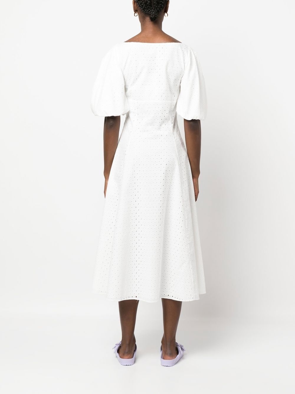 puff-sleeve embroidered midi dress - 4