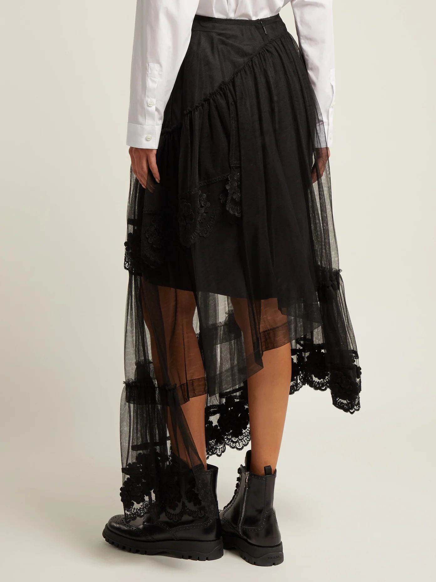 Embroidered lace-trimmed tulle skirt - 3