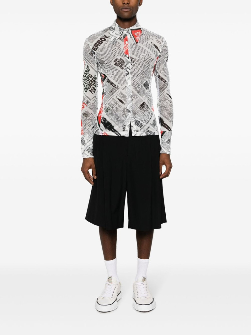 CHARLES JEFFREY LOVERBOY newspaper-print semi-sheer shirt outlook
