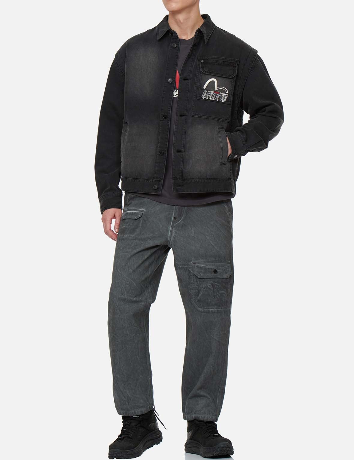 The Great Wave and Kamon Embroidery Denim Shirt Jacket - 6