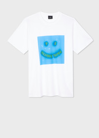 Tシャツ・カットソー Paul Smith FW24 HAPPY T-SHIRT (M2R-011R-NP4643_01) Paul Smith White 'Happy' Graphic T-Shirt | paulsmith