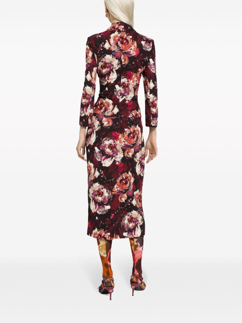 floral-print fitted-waistline blazer - 4