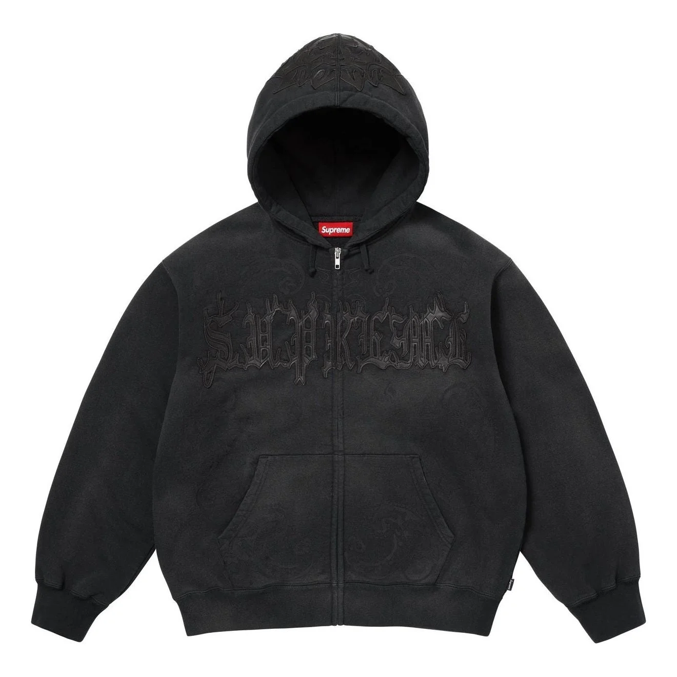 Supreme Leather Appliqué Zip Up Hooded Sweatshirt 'Black' SS25SW65-BLACK - 1