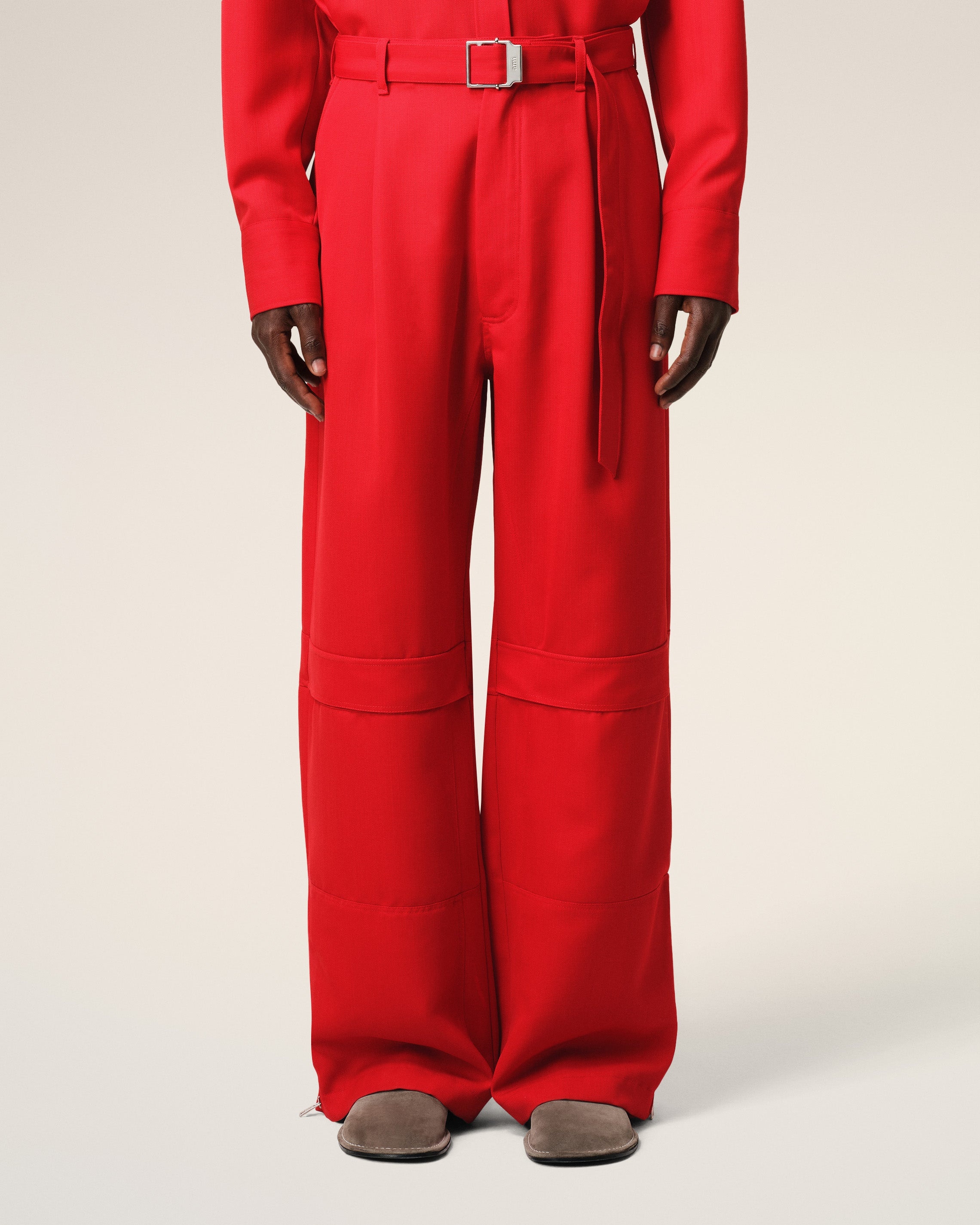 RED WOOL CARGO TROUSERS - 3