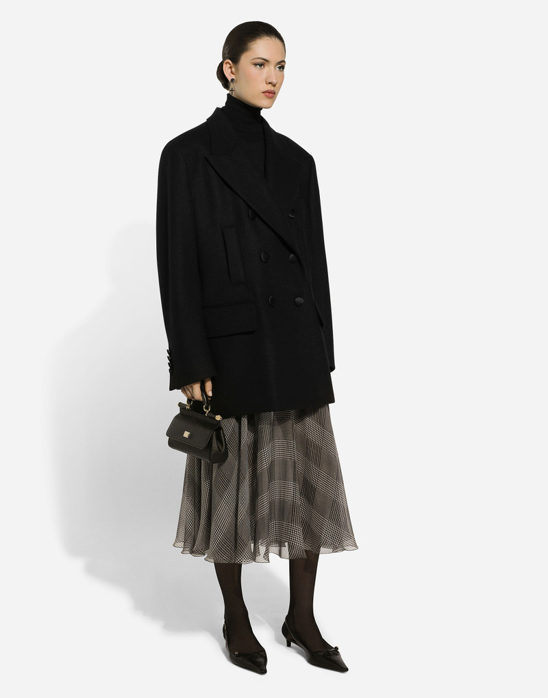 Silk chiffon calf-length circle skirt with glen plaid print 6