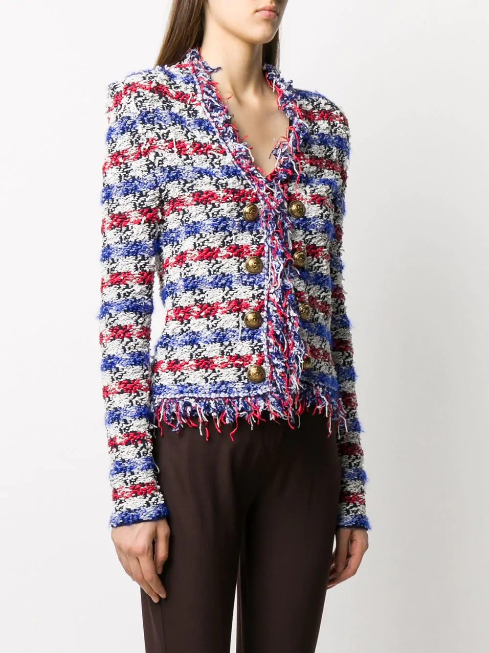 collarless fringed tweed jacket - 3