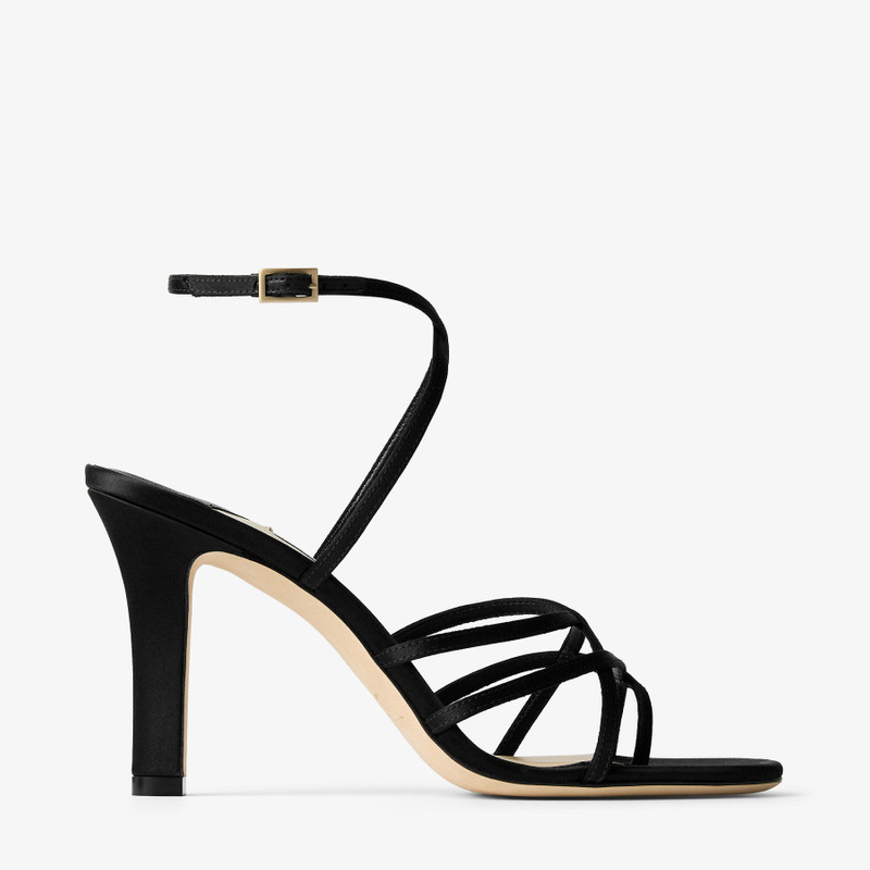 Strappy Black Satin Sandal 1