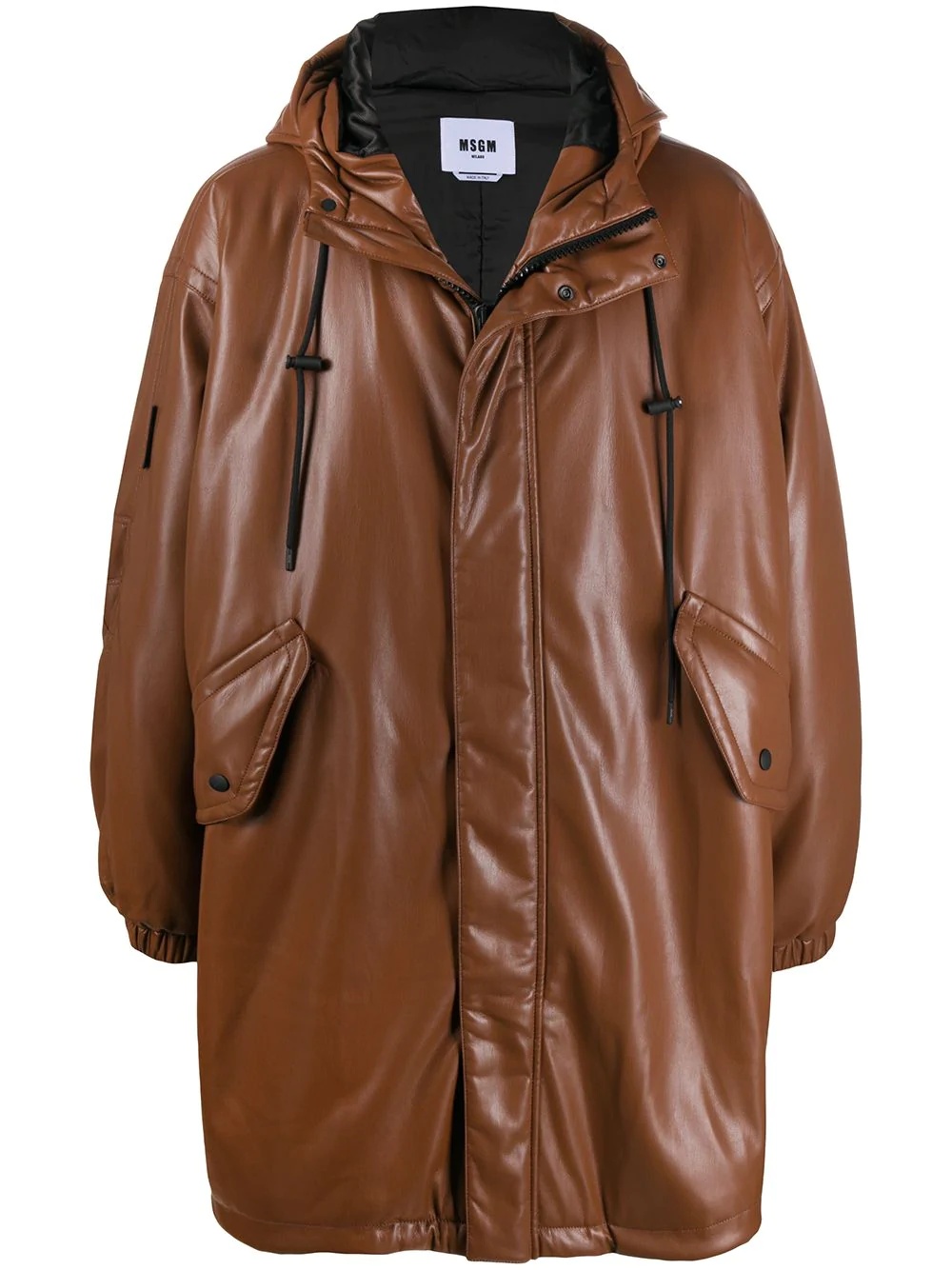 faux-leather hooded coat - 1