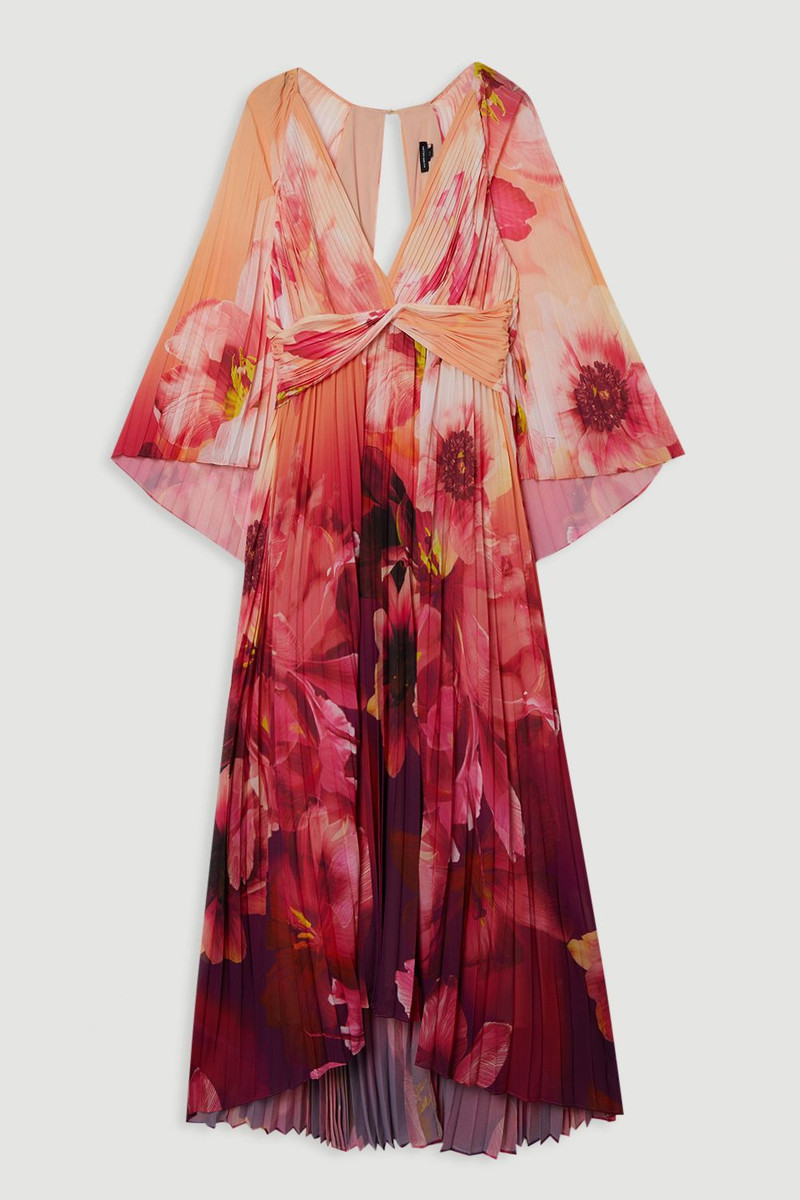 Ombre Floral Soft Pleated Woven Maxi With Cape Detail 4
