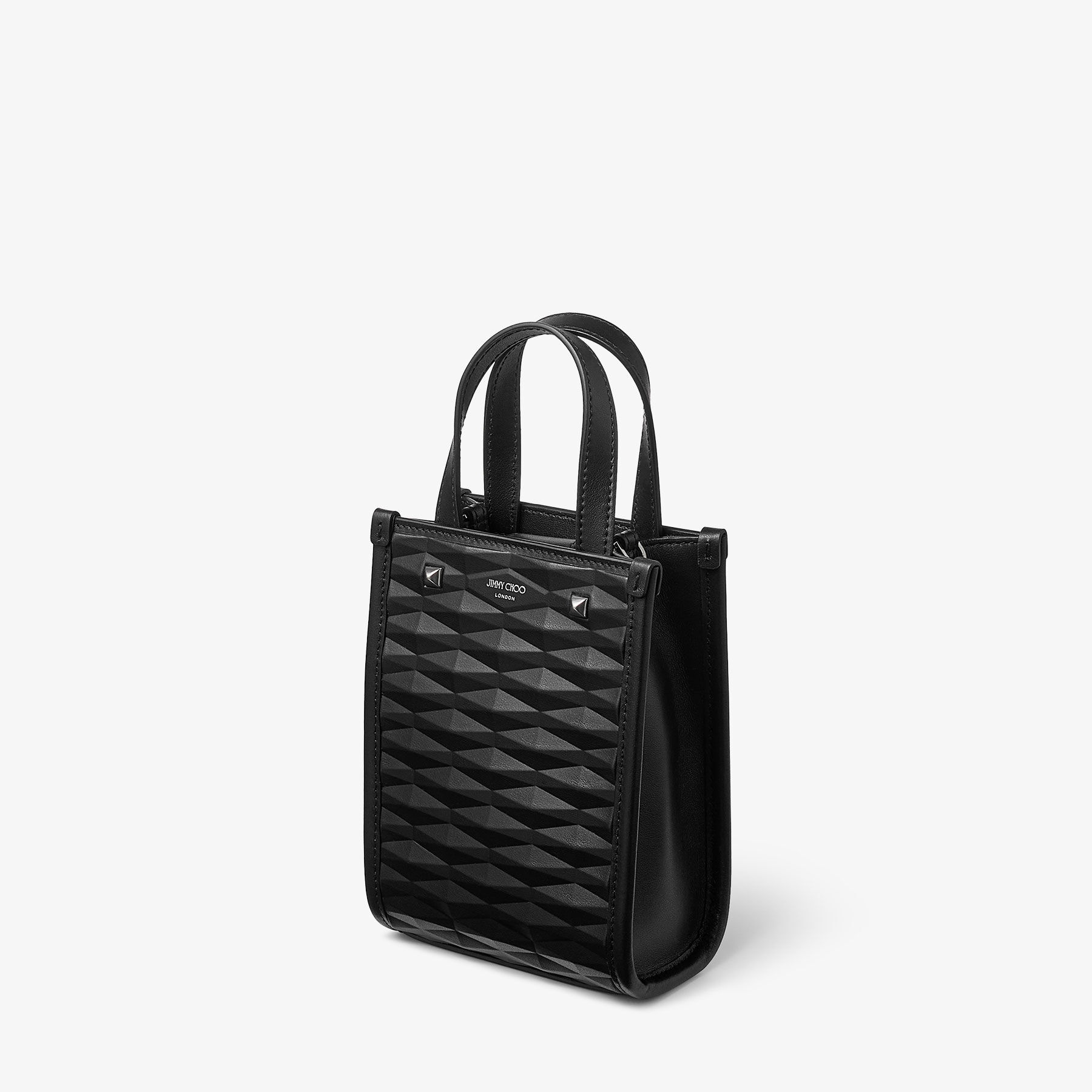 Mini N/S Tote
Black Diamond Embossed 3D Leather Mini Tote Bag - 3