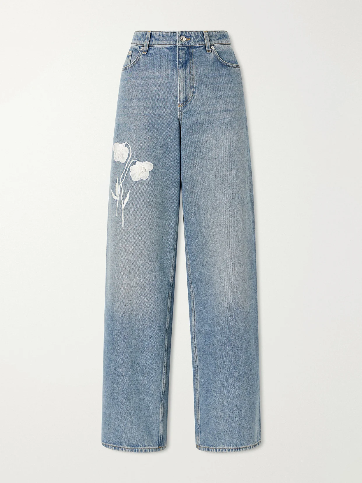 Mid-rise Straight-leg Floral-embroidered Jeans - 1