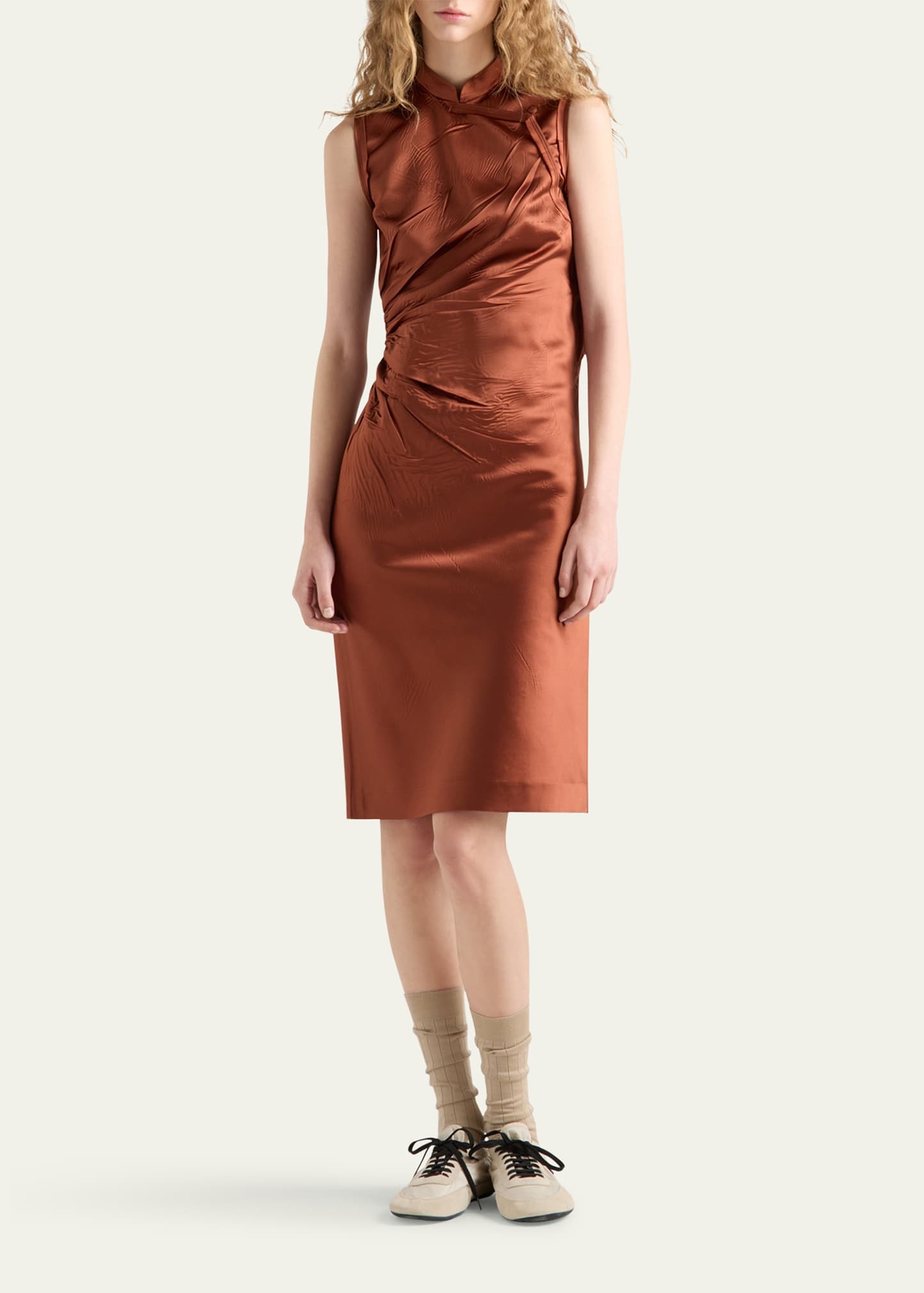 Ruched Satin Silk Dress - 2