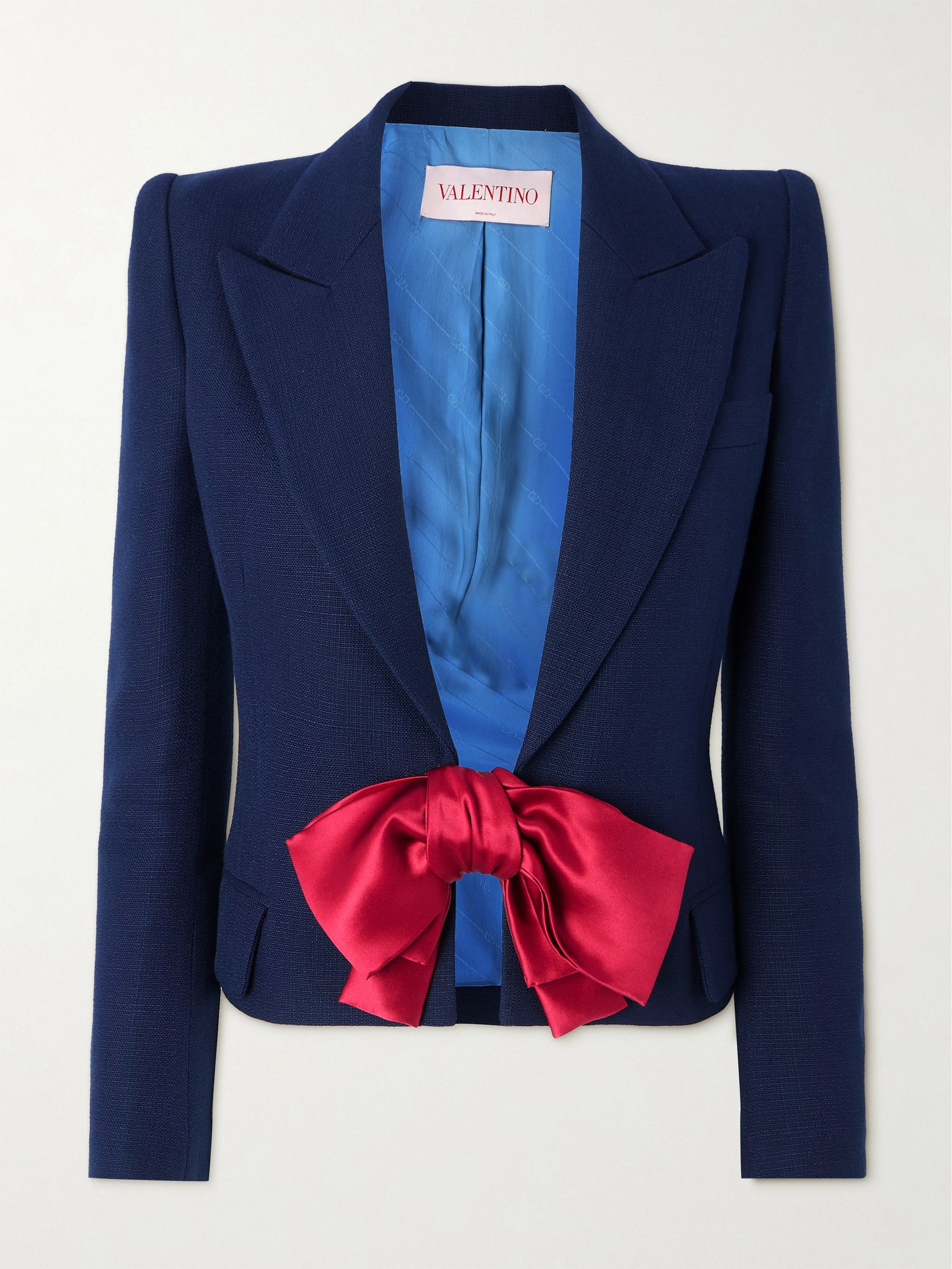 Cropped satin-trimmed woven blazer Navy - 1