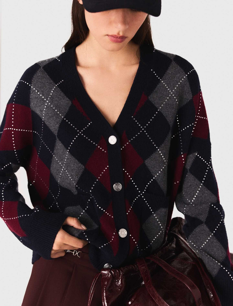 Cropped argyle pattern cardigan 6