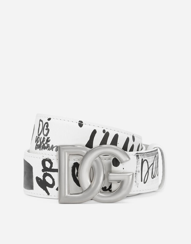Calfskin belt with logo print - 1