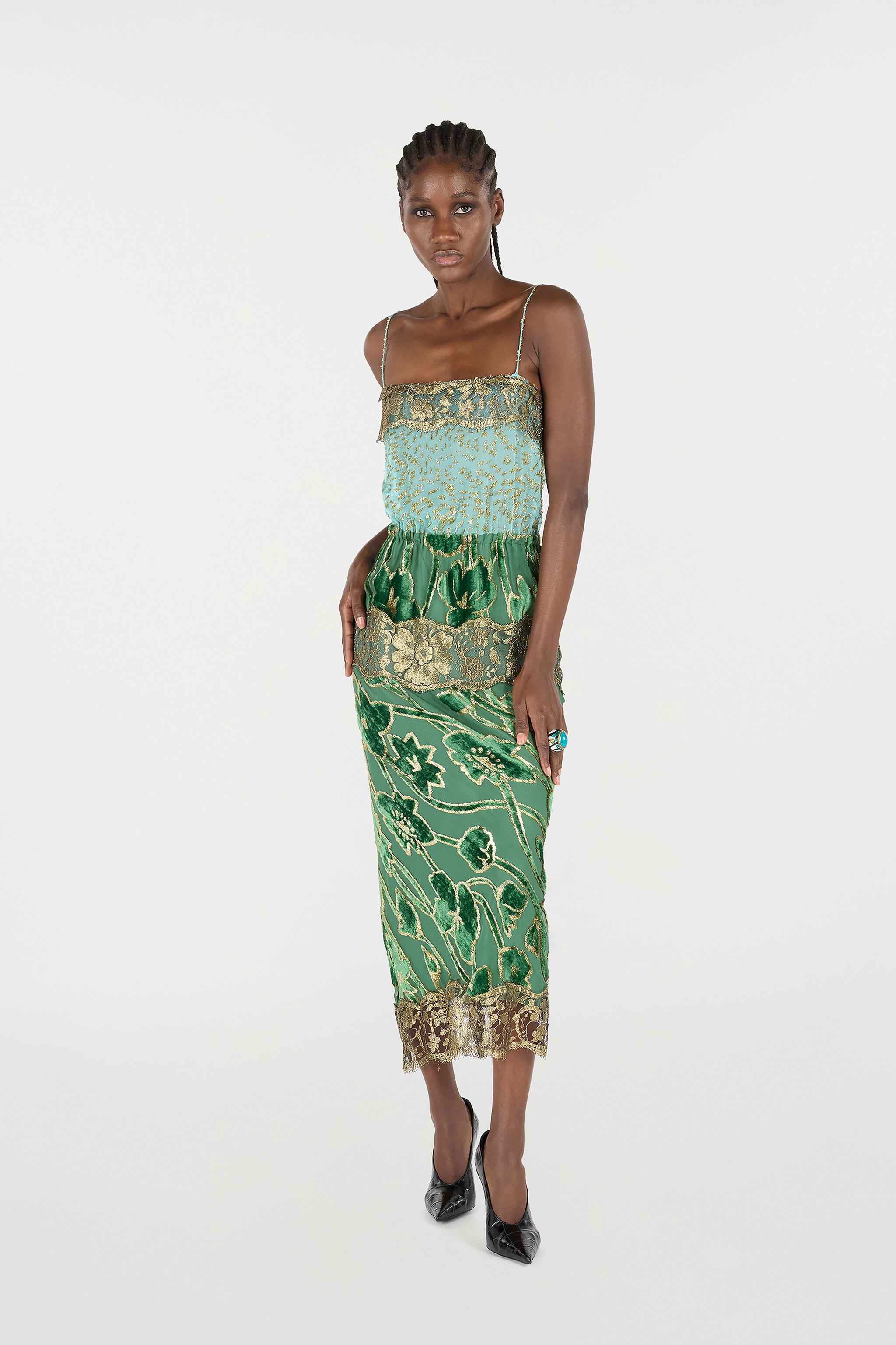 Long Silk Dress With Decorations - 2