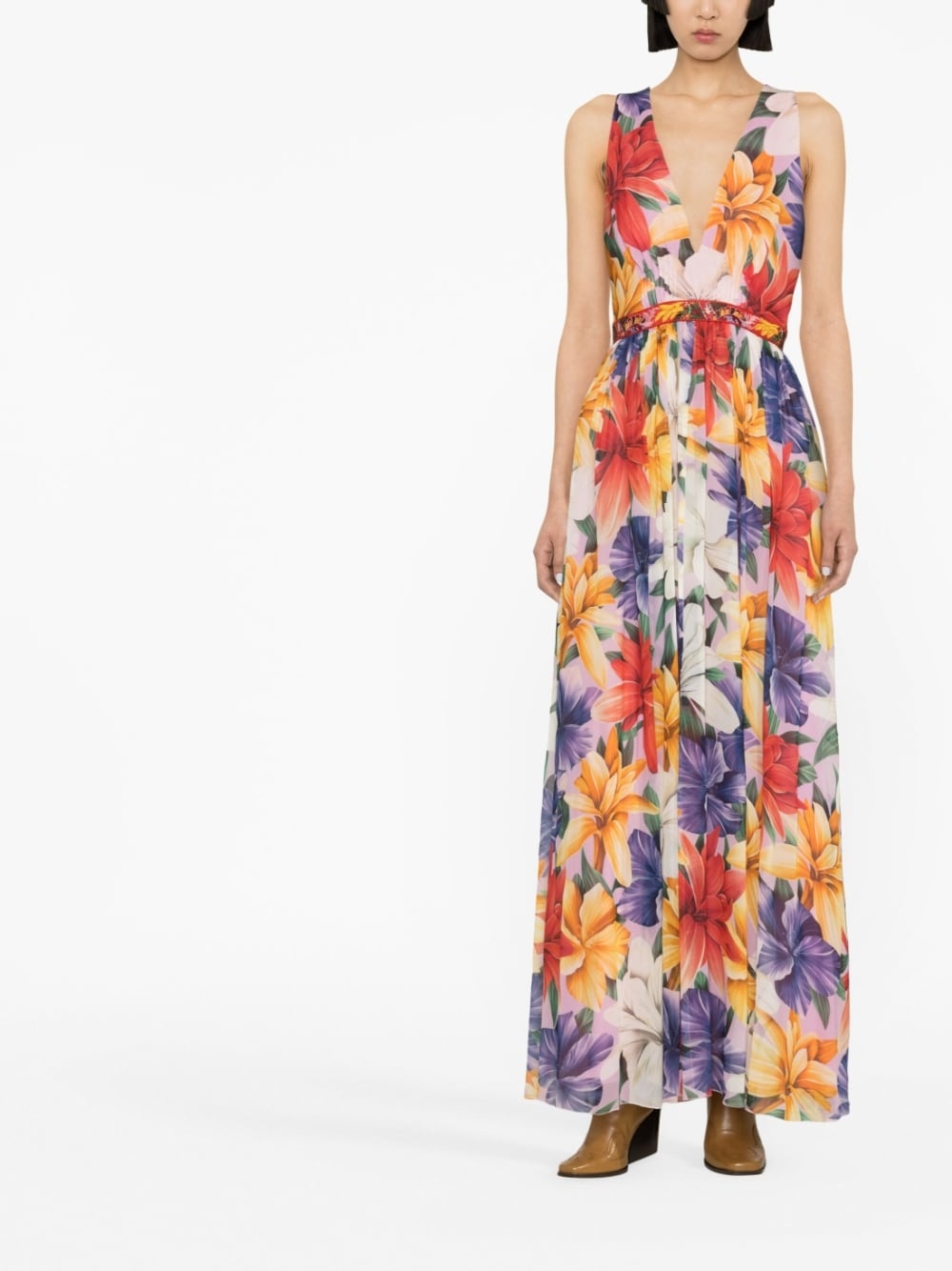 floral-print silk dress - 2