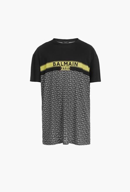 Bicolor Balmain monogram and logo print cotton T-shirt - 1