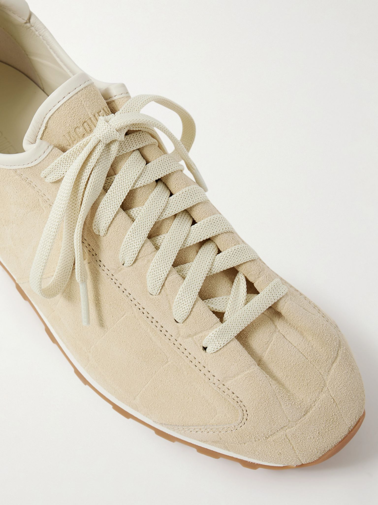 The Tennis Leather-Trimmed Croc-Effect Suede Sneakers Ivory - 5