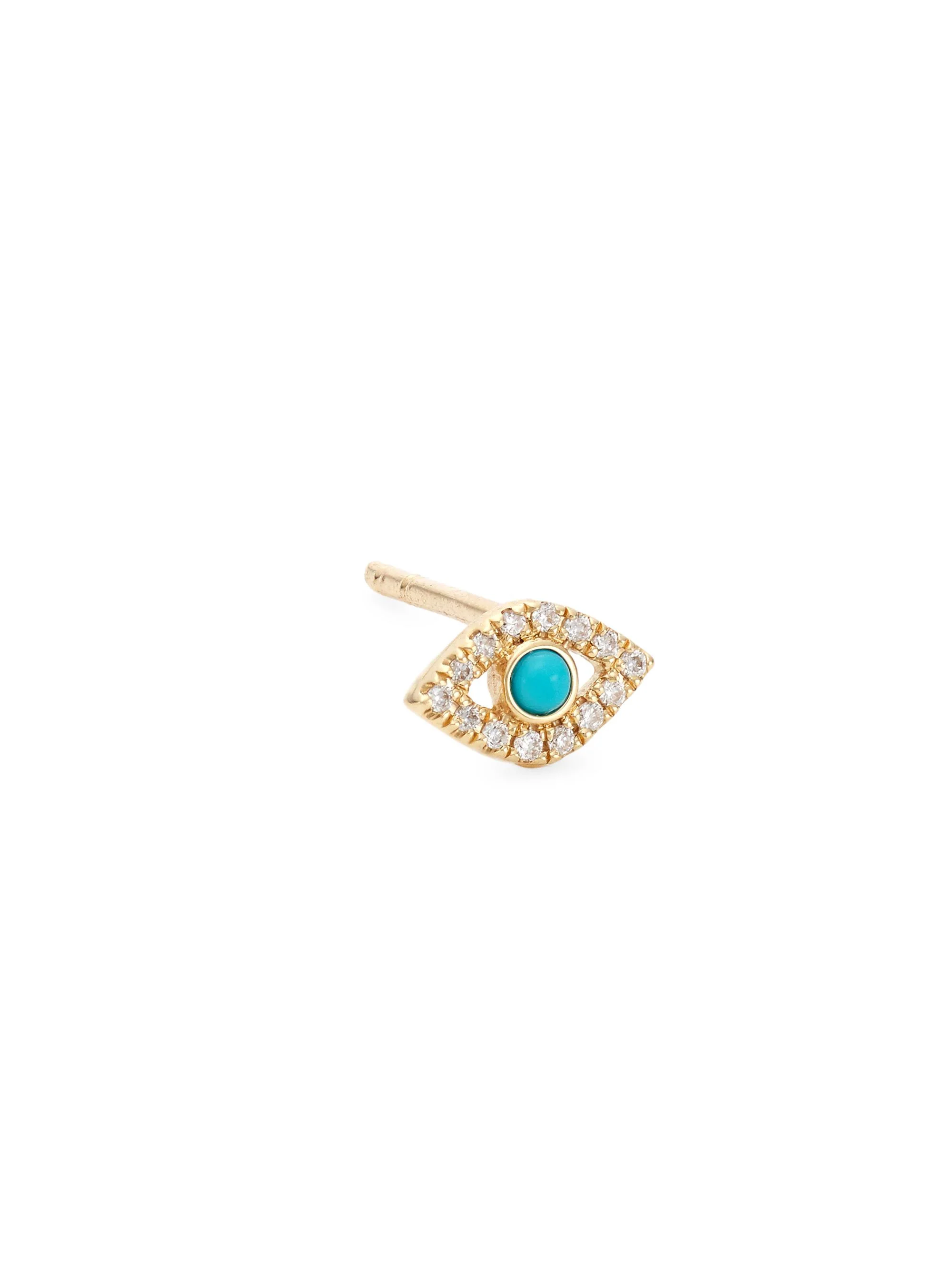 Women's 14K Yellow Gold, Turquoise, & Diamond Small Eye Stud Earring - Turquoise - 1