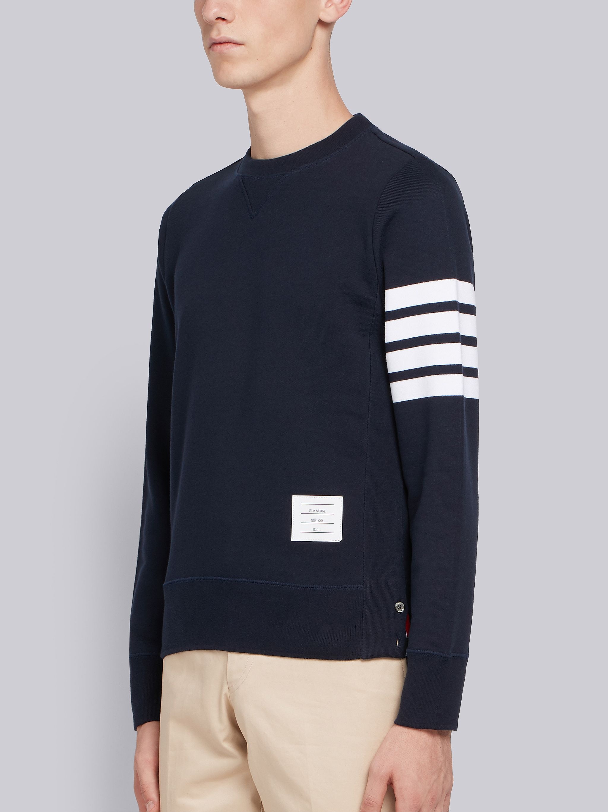 Navy Loopback Jersey Knit 4-bar Crew Neck Sweatshirt - 2