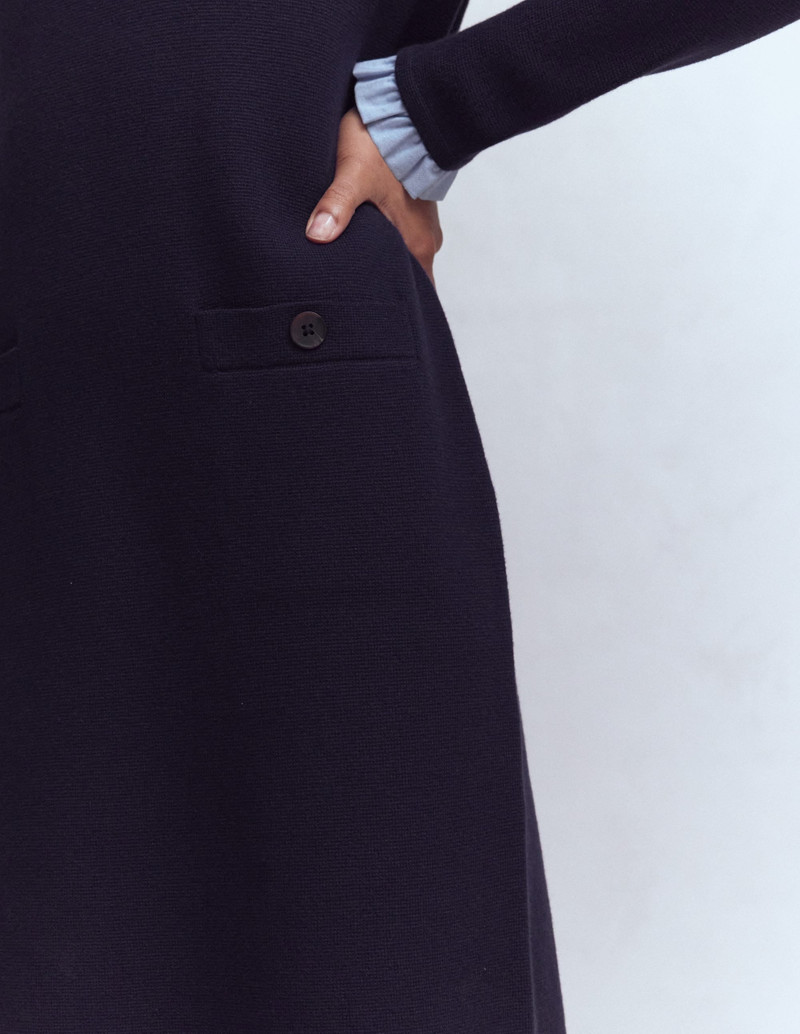 Trim Knitted Dress-Navy 4