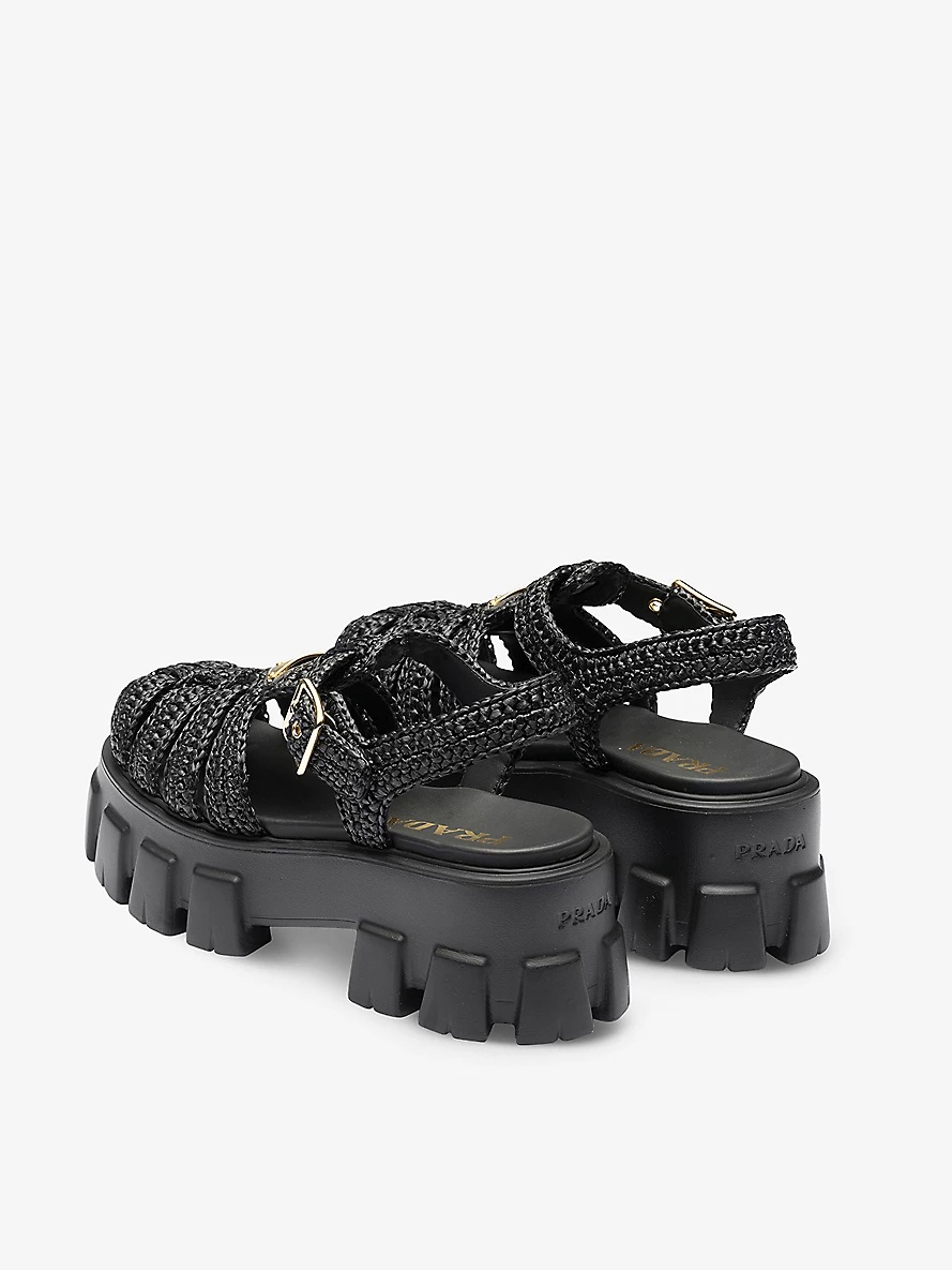 Monolith logo-plaque chunky-sole caged crochet sandals - 4