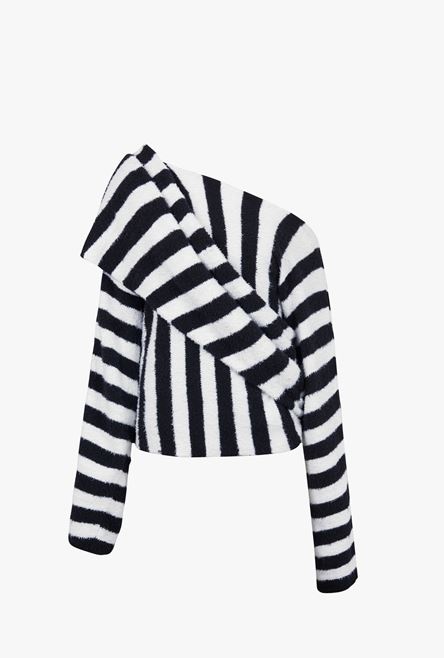 Black and white striped eco-designed cotton cropped sweater - 1