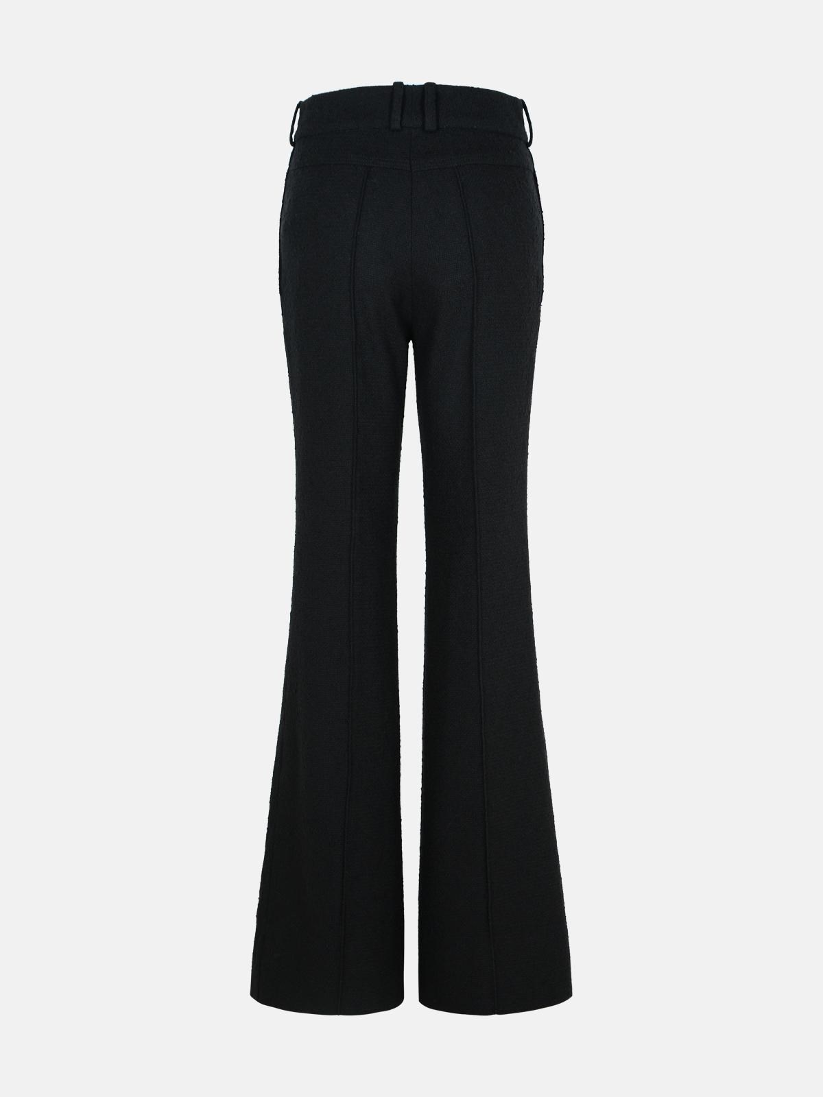BLACK WOOL BLEND FLARE PANTS - 3