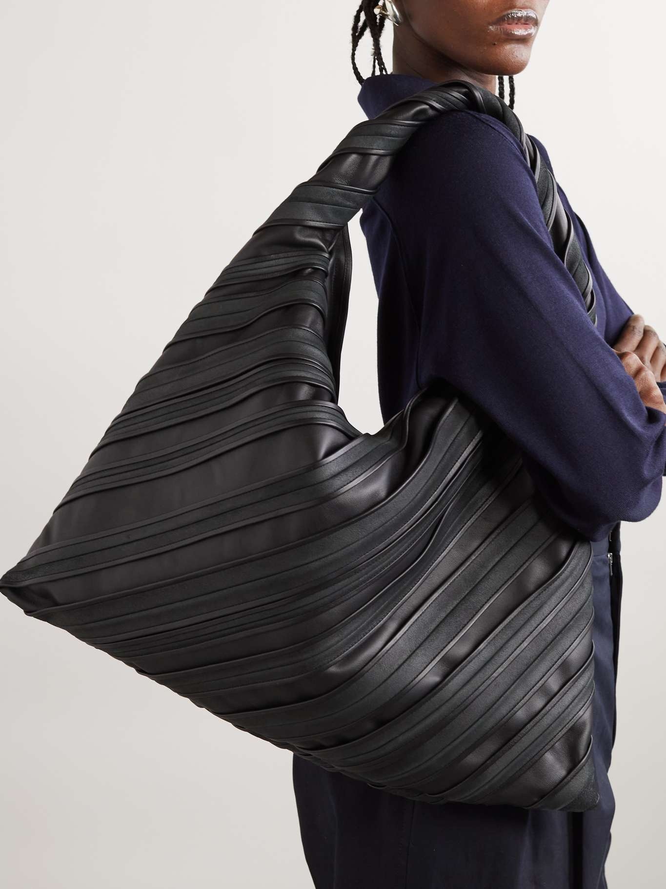 Bottega Veneta Hop large paneled striped suede and leather