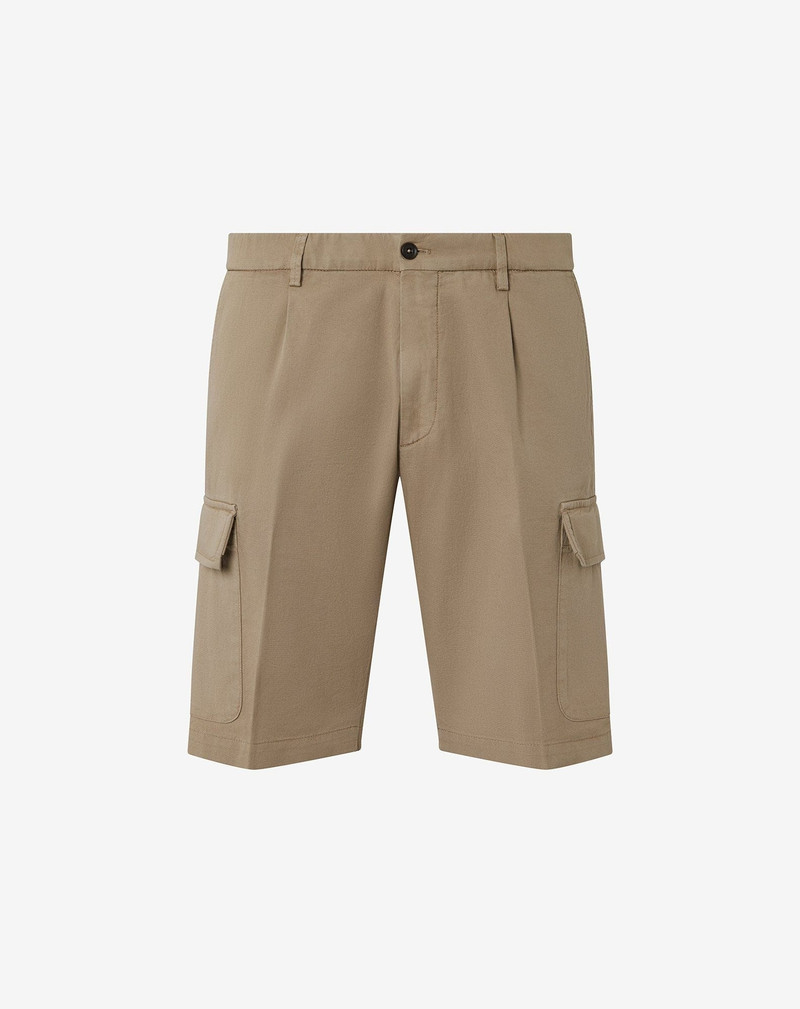 Beige stretch cotton cargo Bermuda shorts 1