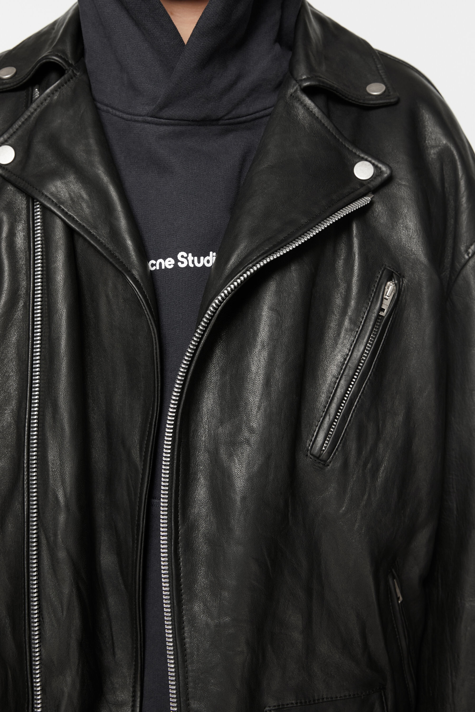 Distressed leather jacket - Black