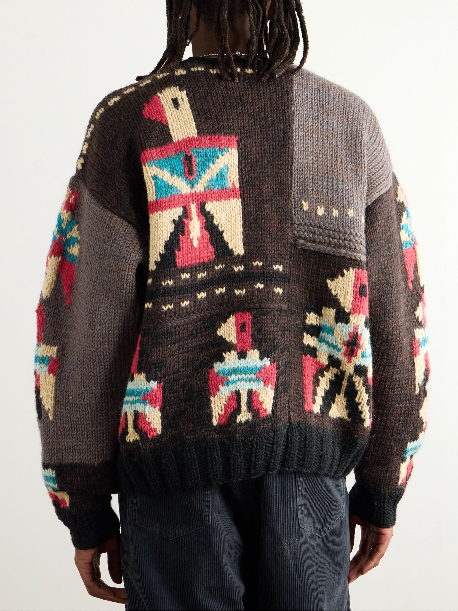 Jacquard-Knit Wool Sweater Brown - 3