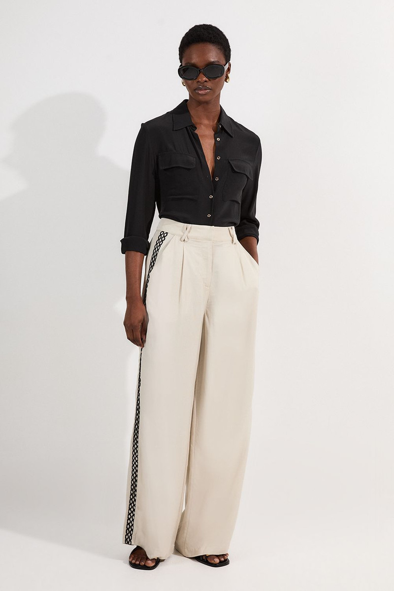 Viscose Linen Lace Trim Insert Woven Trouser 1