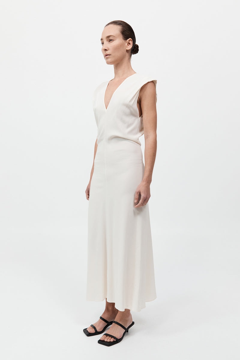 Plunge Drape Dress - Off White - 3