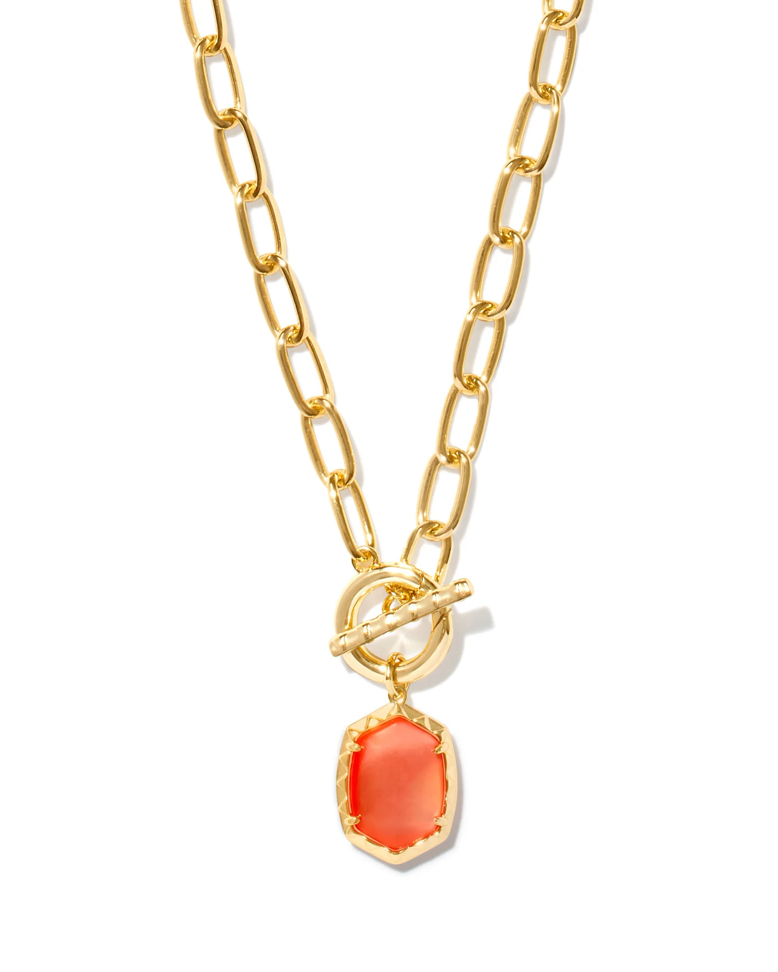 Daphne Convertible Gold Link and Chain Necklace in Coral Pink Mother-of-Pearl - 1
